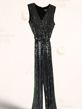 Donna Ricco Black Sequin V-Neck Wide-Leg Jumpsuit